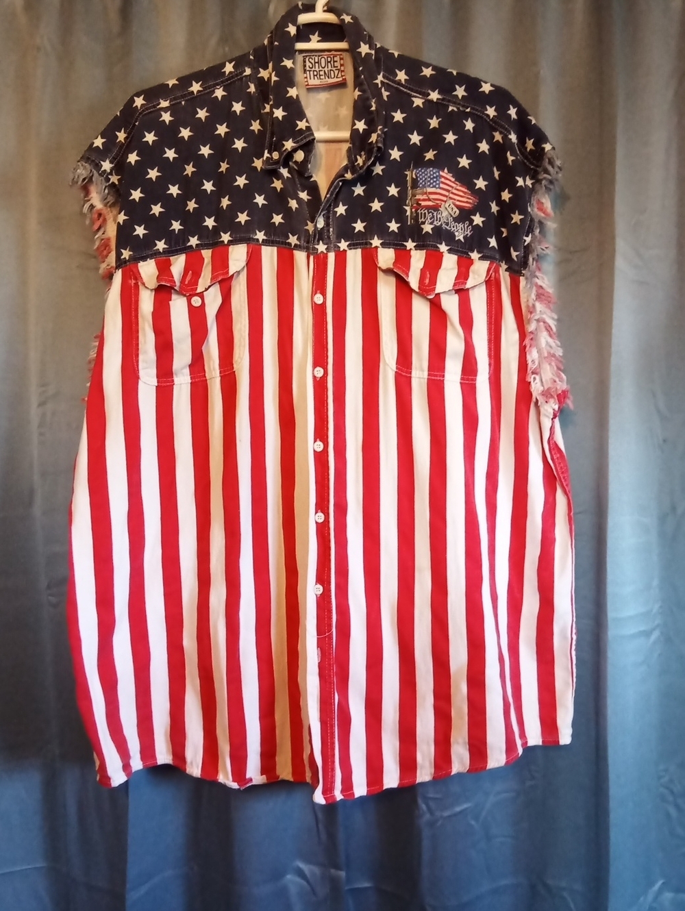 Sleeveless American Flag Shirt - Red & Blue